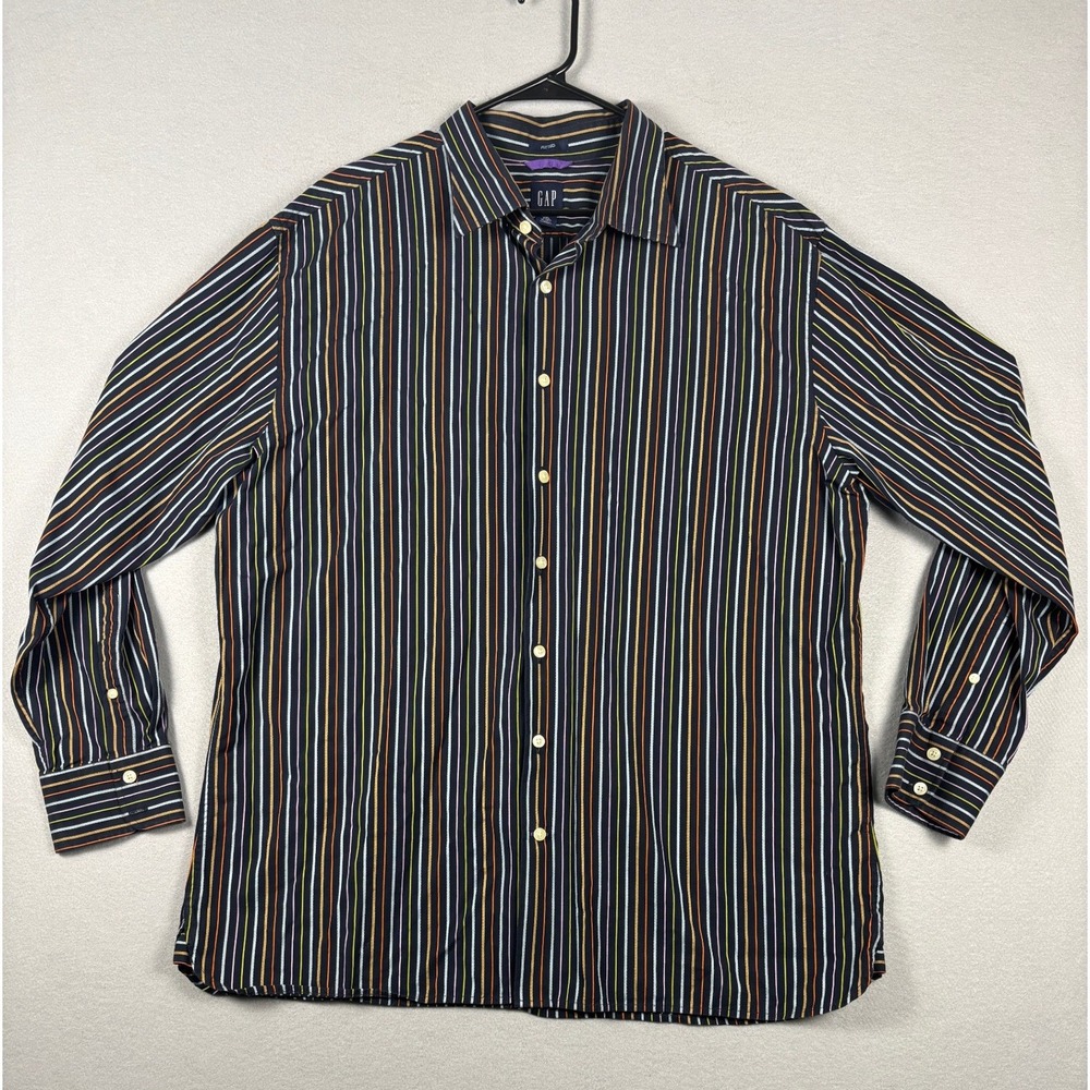Vintage GAP Fitted Button Down Shirt Long Sleeve Striped XXL Multicolor Retro